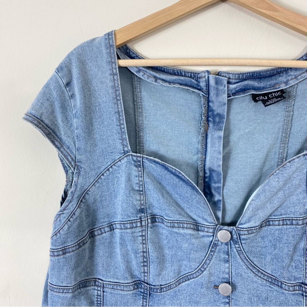 💙2/$20 Sweetheart Neck Denim Mini Dress - Picture 9 of 16